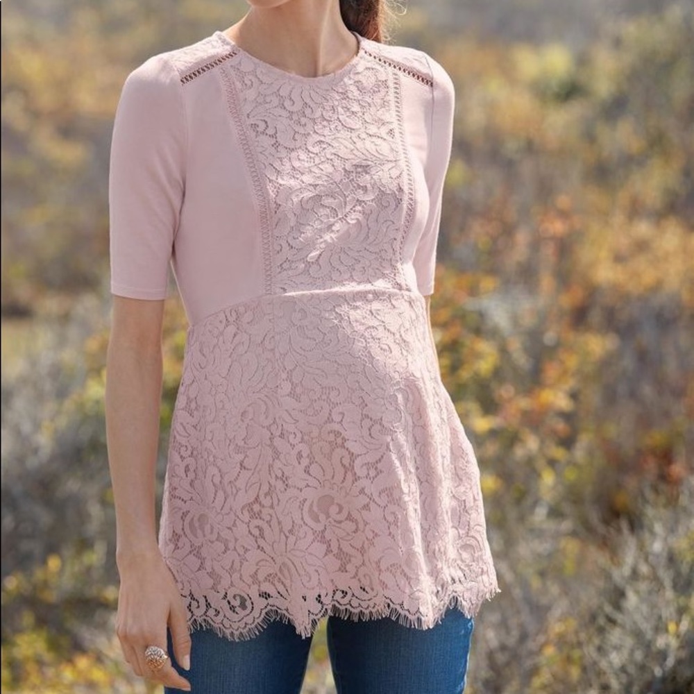 NWT A Pea in the Pod Pink Lace Peplum Top